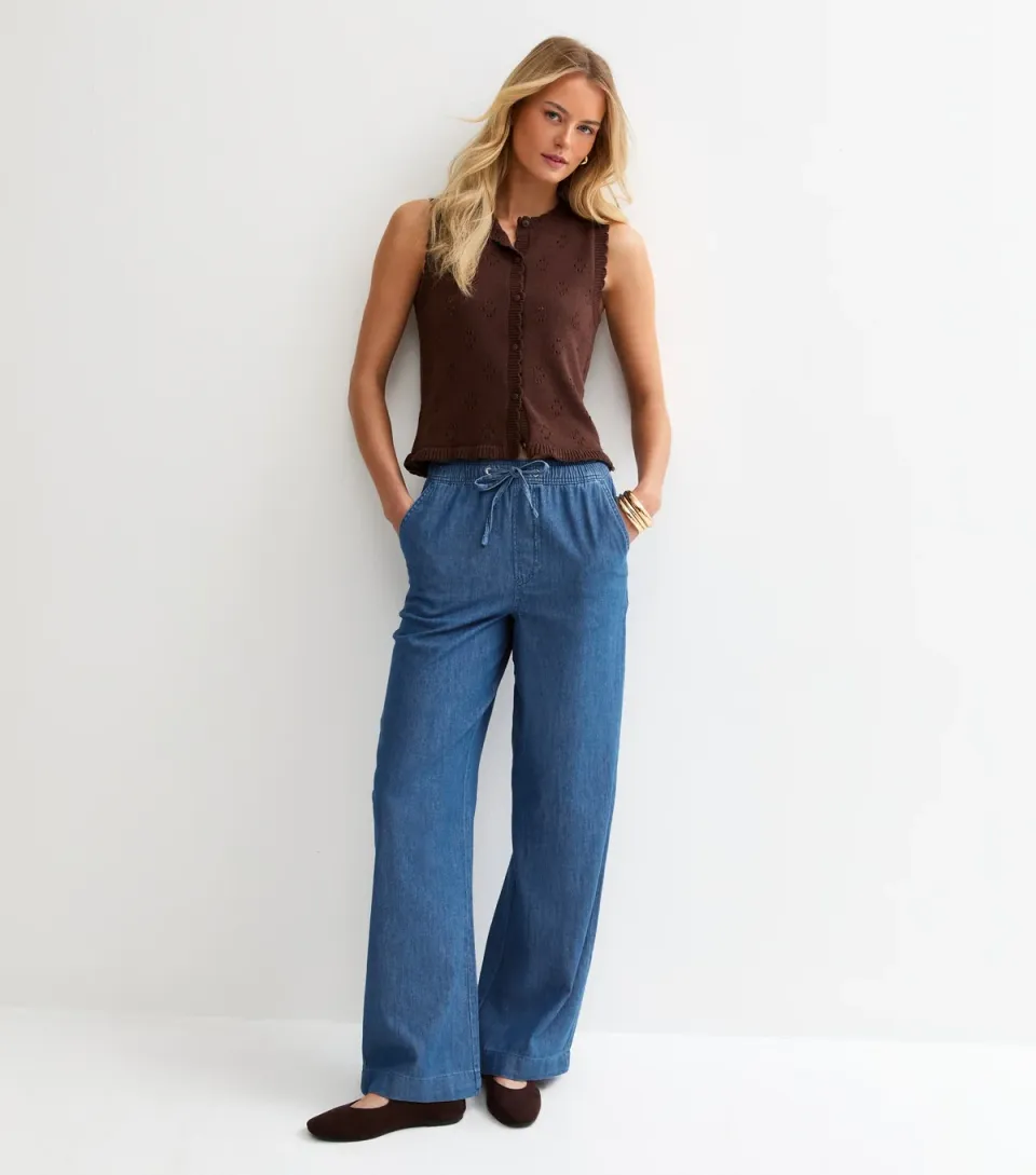 Women's Tall Dark Blue Denim Wide Leg Trousers