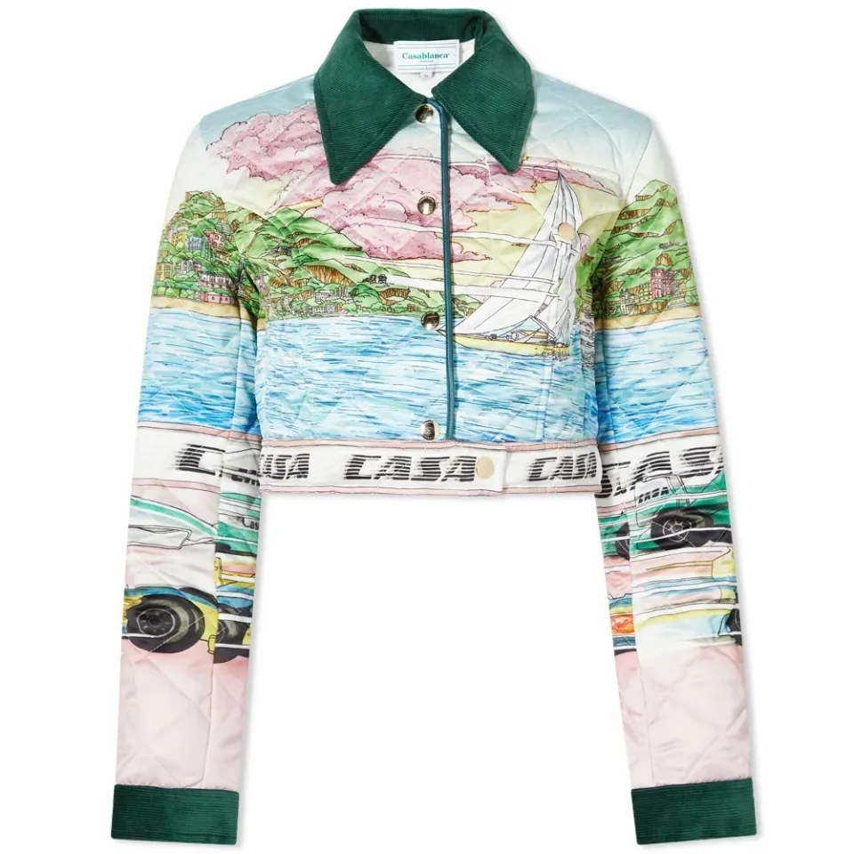 Printed Quilted Satin Cropped Jacket