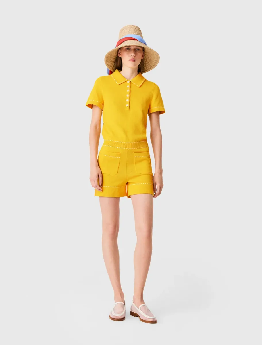 Knit playsuit with polo collar