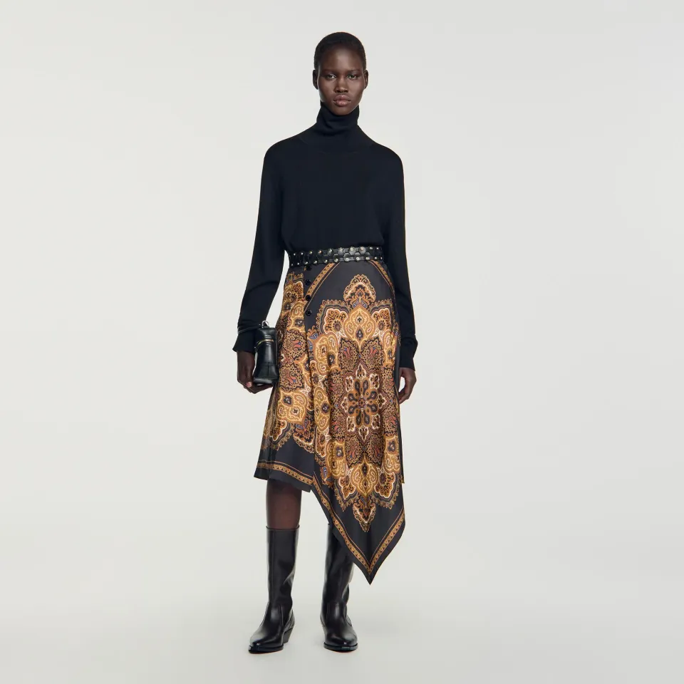 Asymmetrical scarf print skirt