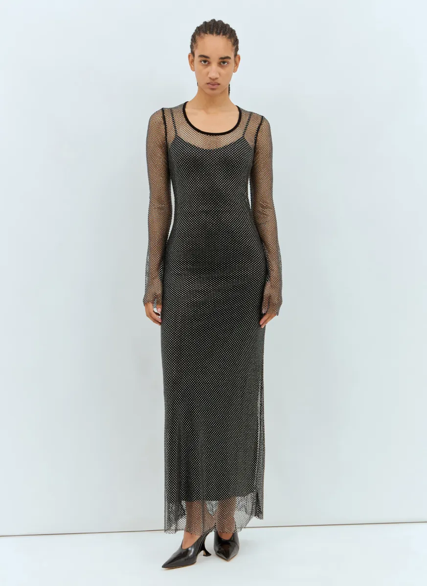 Rhinestone Tulle Maxi Dress