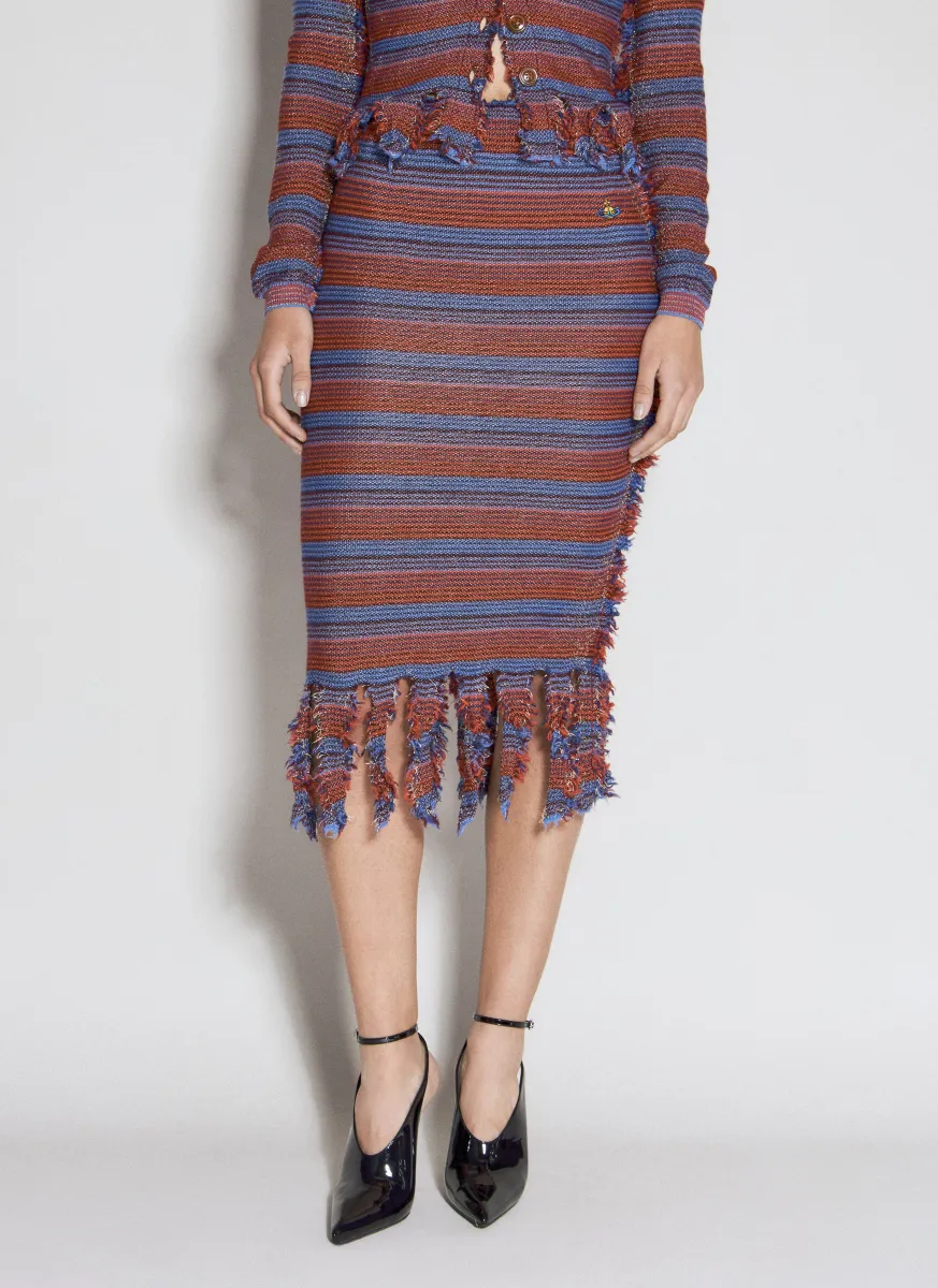 Stripe Broken Stitch Knit Midi Skirt
