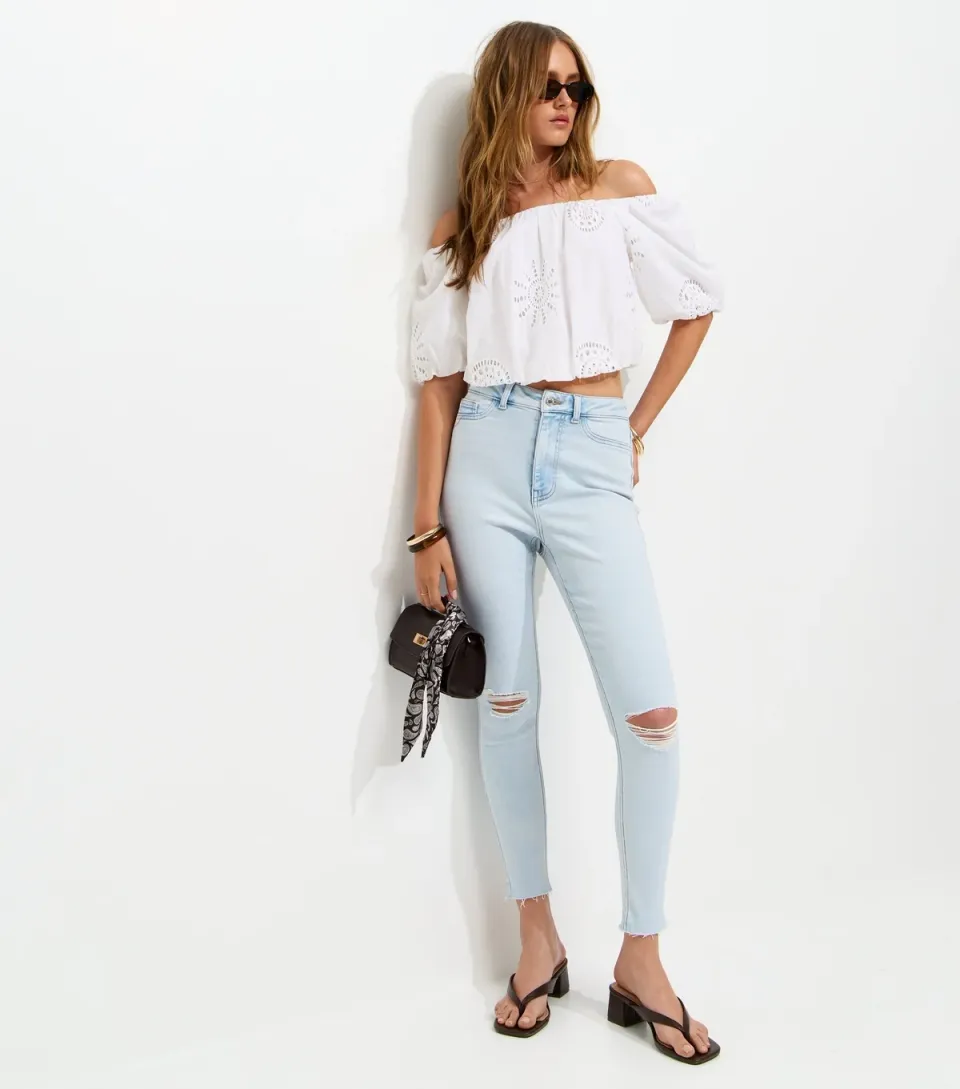 Women's Light Blue Hallie Ripped Skinny Jeans
