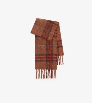 Check Alpaca Wool Blend Bouclé Scarf in Ginger brown
