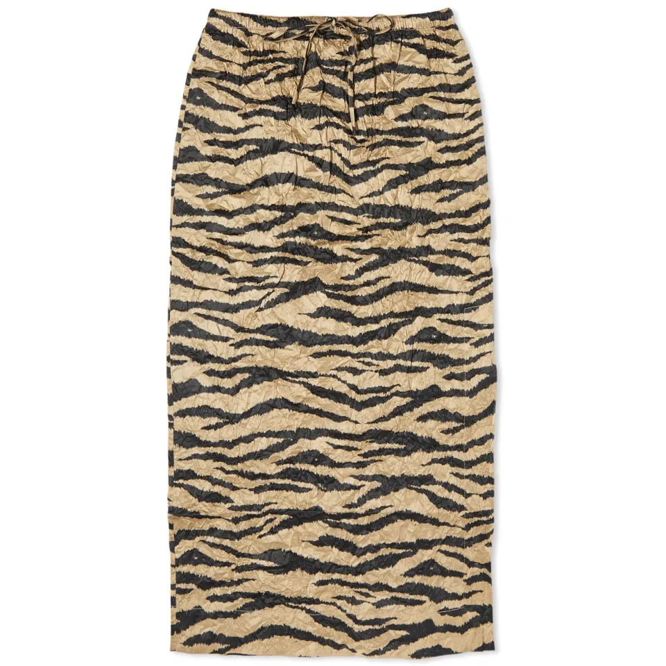 Crinkled Satin Elasticated Midi Skirt