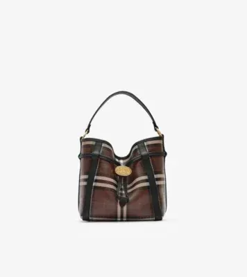 Mini Check Bucket Bag in Chocolate brown