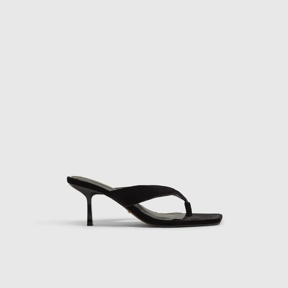Velvet Toe Thong Heeled Sandals