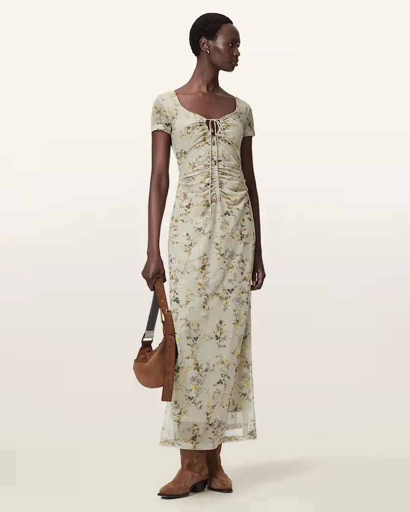 Gabby Floral Print Mesh Maxi Dress