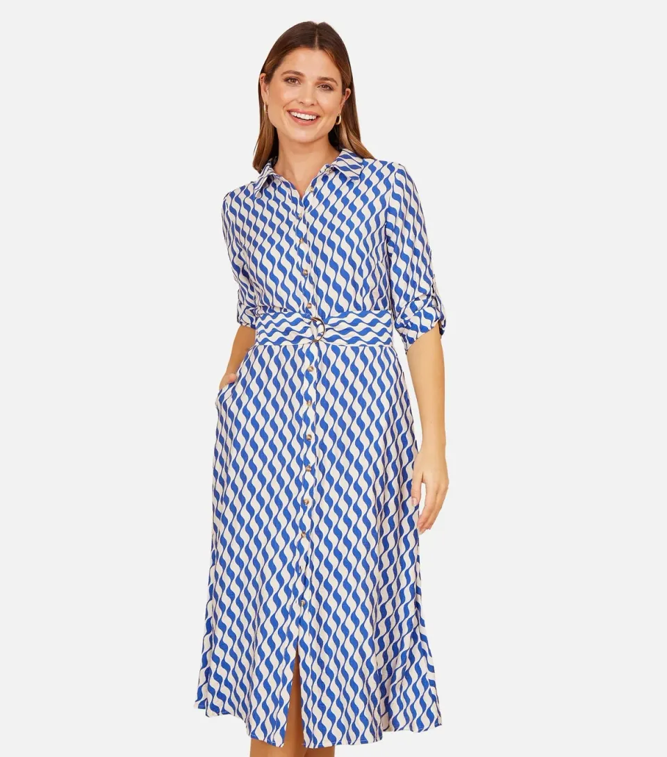 Women's Blue Swirl Print Shirt Dress