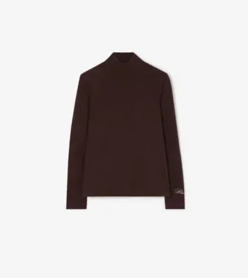 Stretch Cotton Turtleneck Top in Port brown