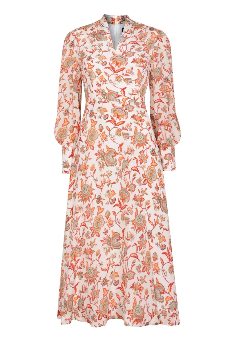 Sofia Dress in Coral Florentine Printed Silk