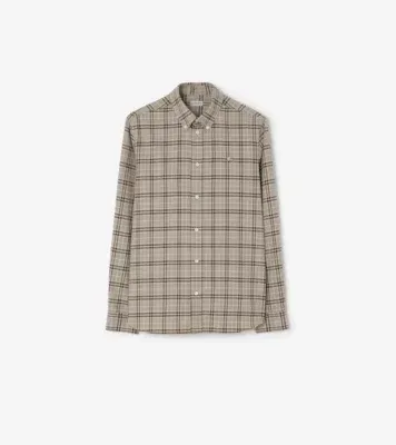 Relaxed Fit Check Cotton Shirt in Dove grey