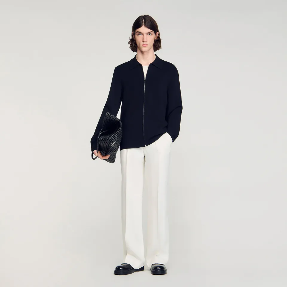 Zipped viscose knit cardigan