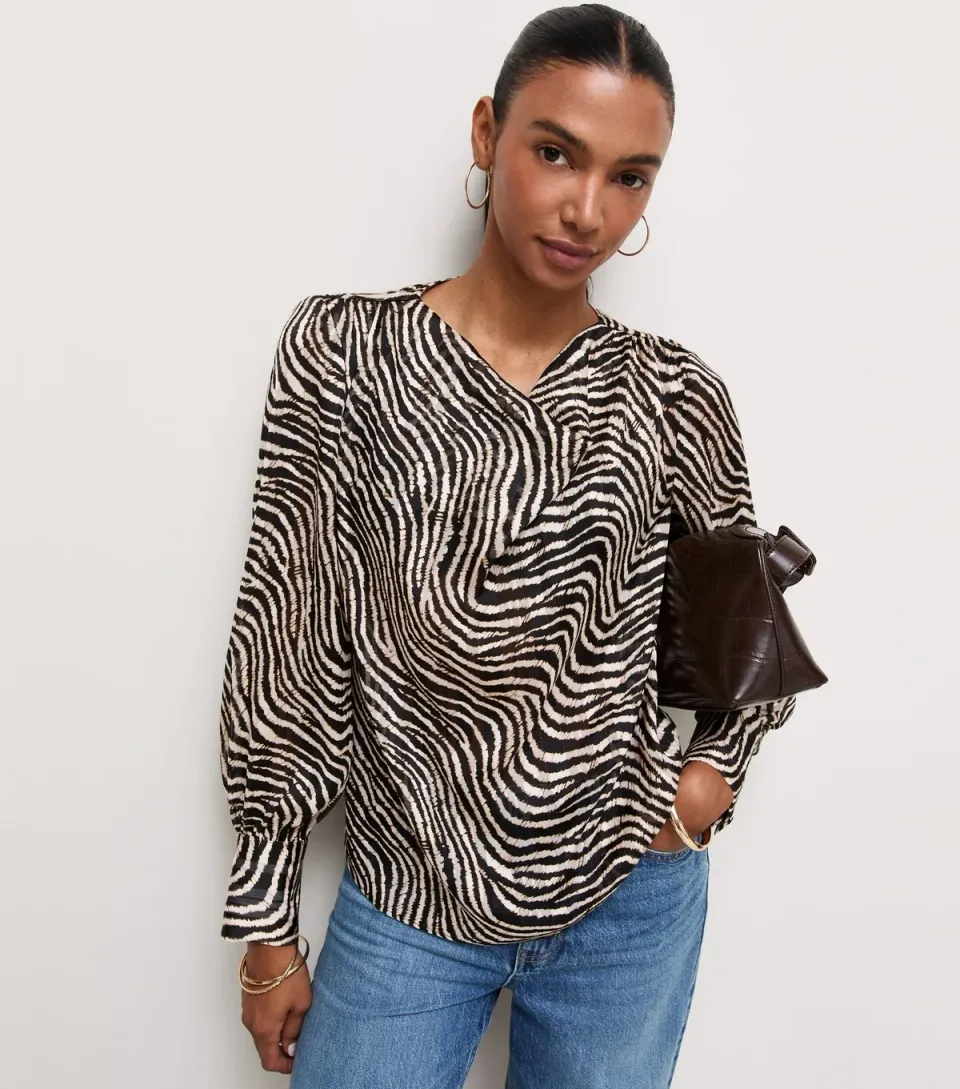 Women's Black Zebra Swirl Cowl Neck Blouse