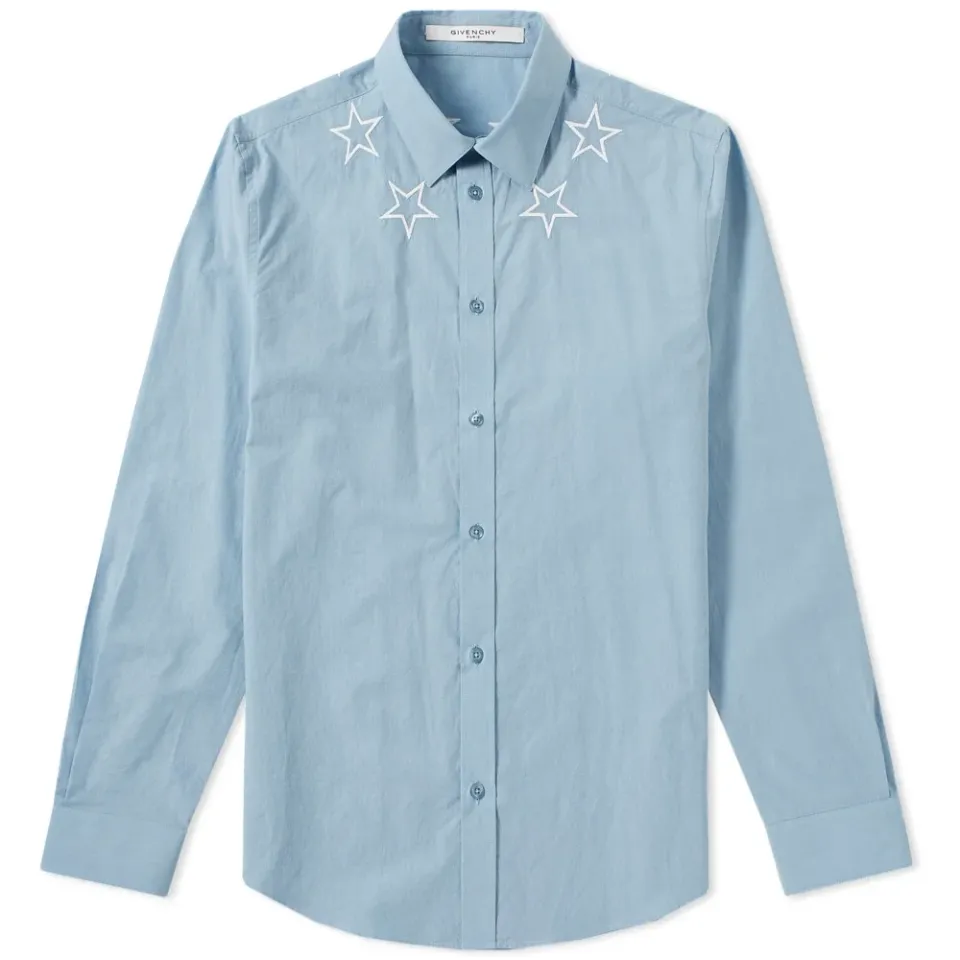 Star Embroidered Neck Poplin Shirt