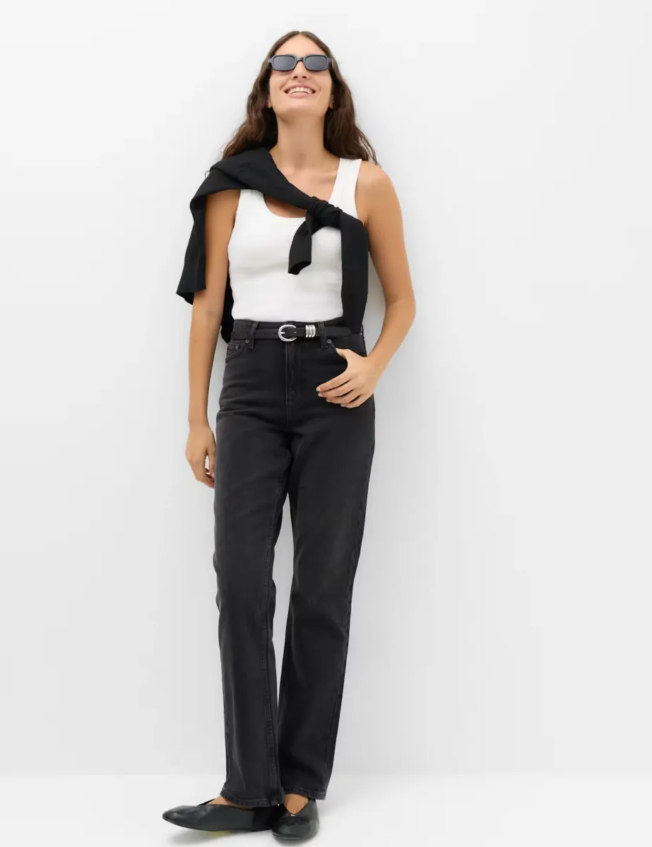 Mid Rise Straight Leg Jeans