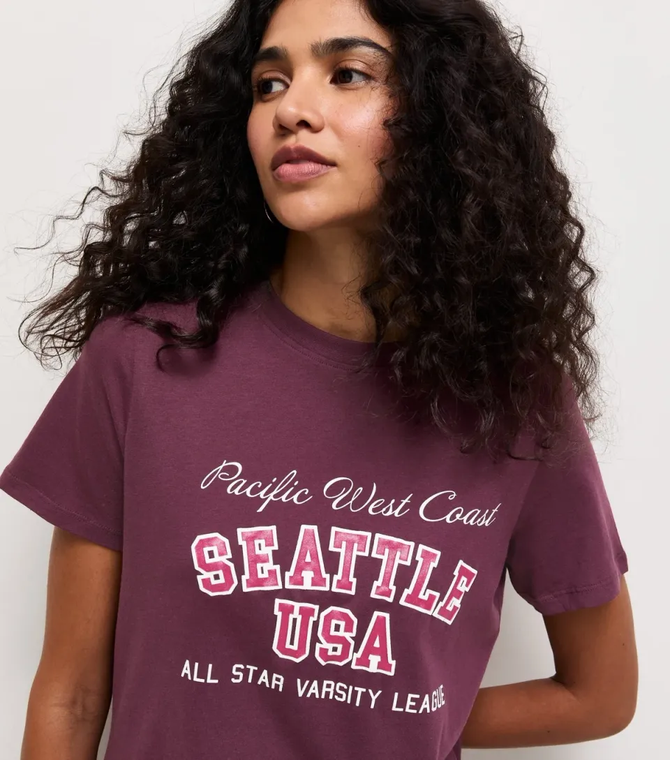 Women's Dark Burgundy Cotton Seattle Logo Relaxed T-Shirt
