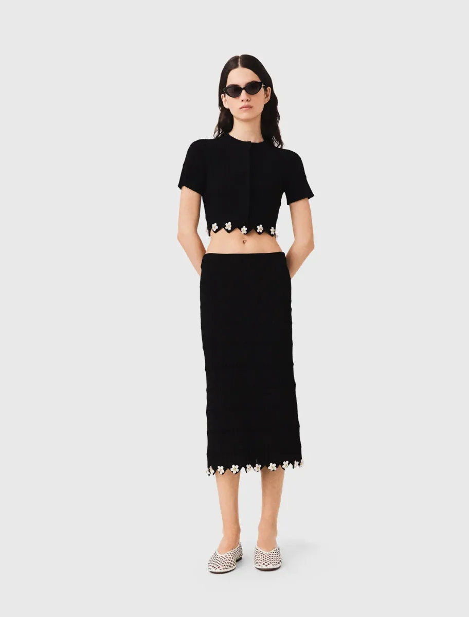 Knit skirt with jewelled flowers