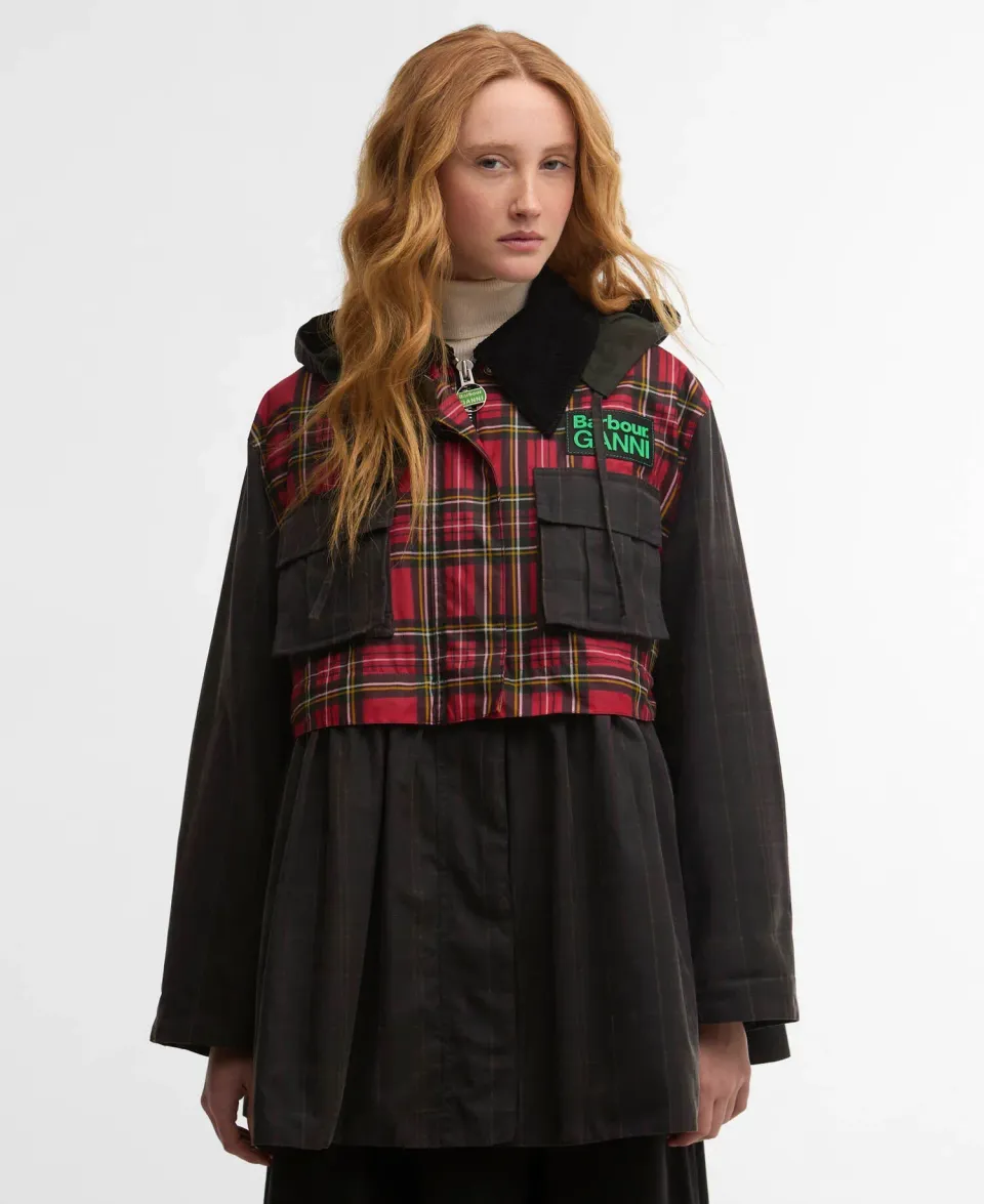 x GANNI Tartan Peplum Waxed Jacket