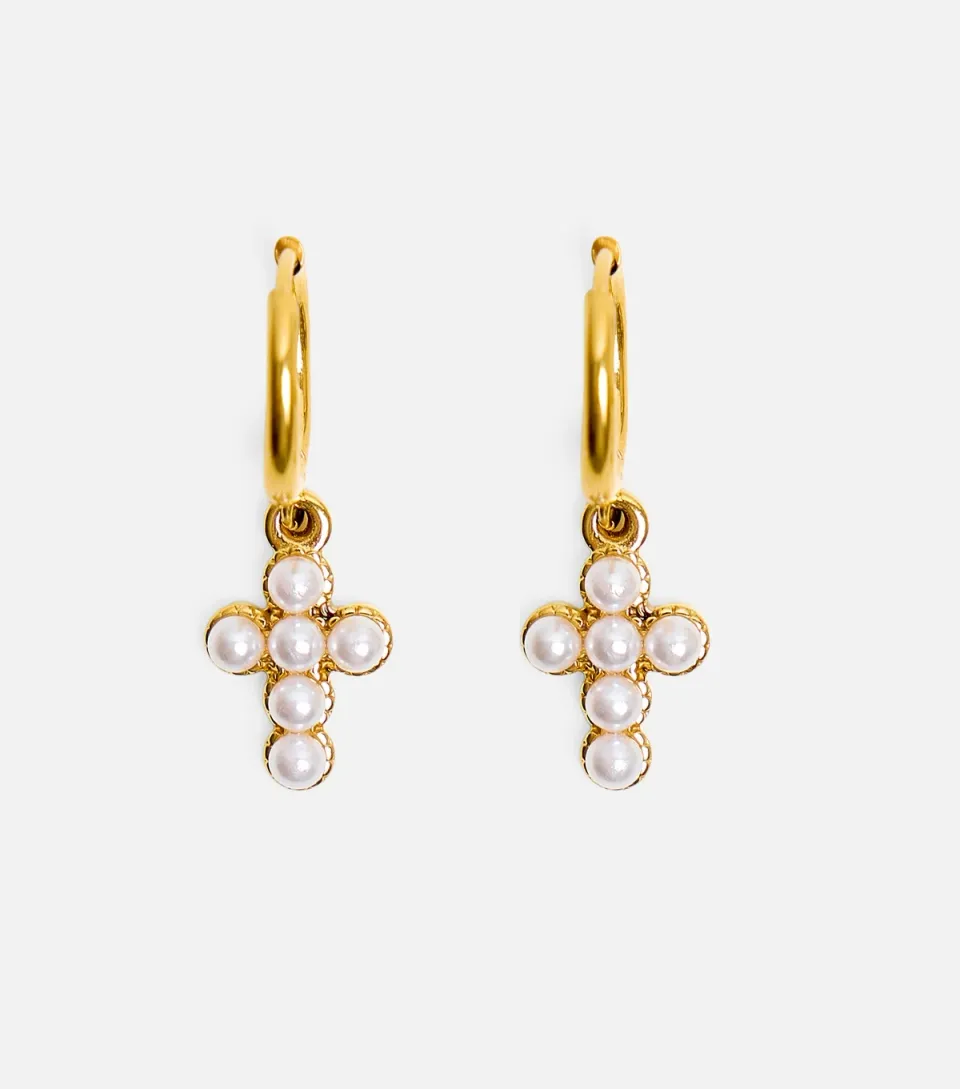 Mini Cross Hoop Drop Earrings