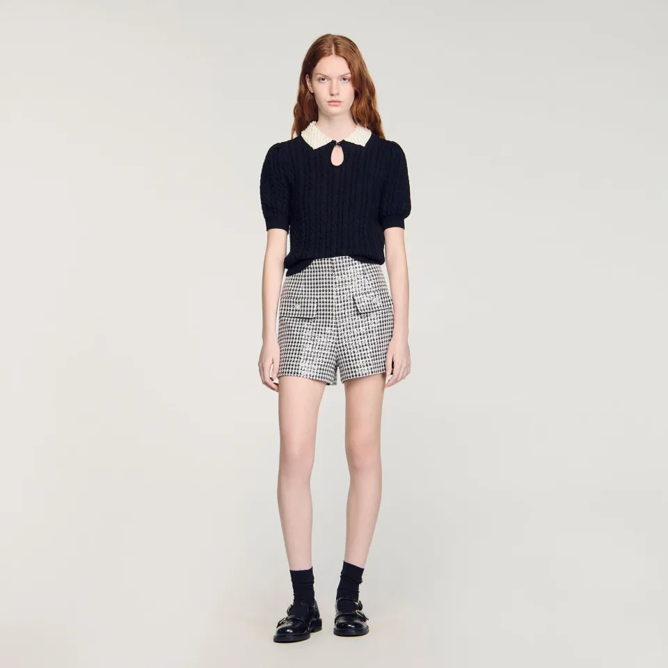 Pearl collar cable knit jumper