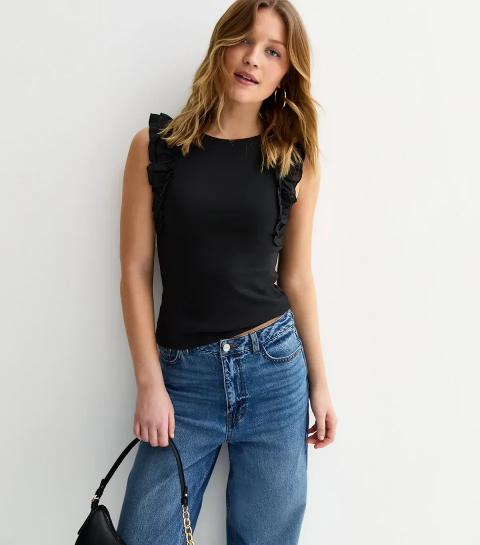 Women's Black Ruffle Sleeve Top