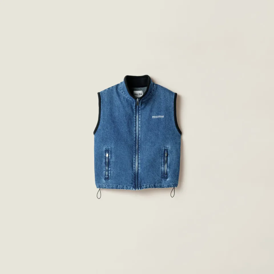 Cashmere denim blouson vest