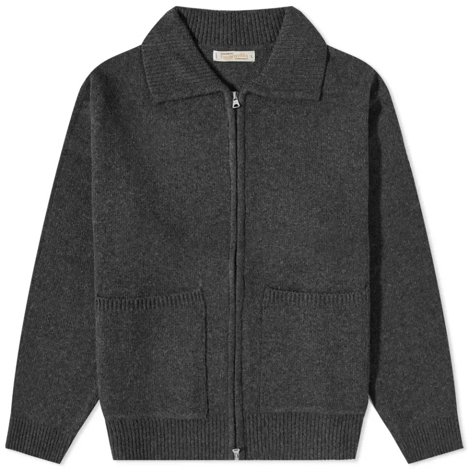 Wool Collar Zip Up Knit Cardigan