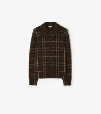 Check Cashmere Cardigan in Sepia brown