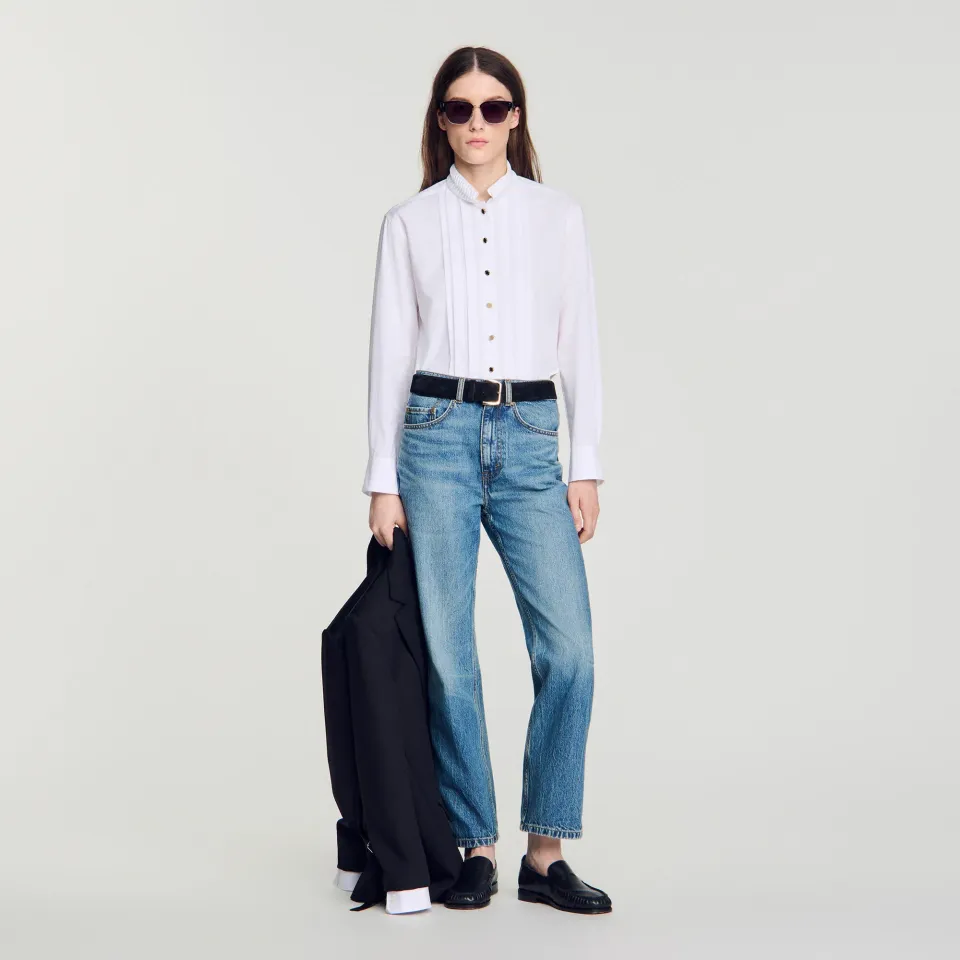 Pleated shirt with origami collar