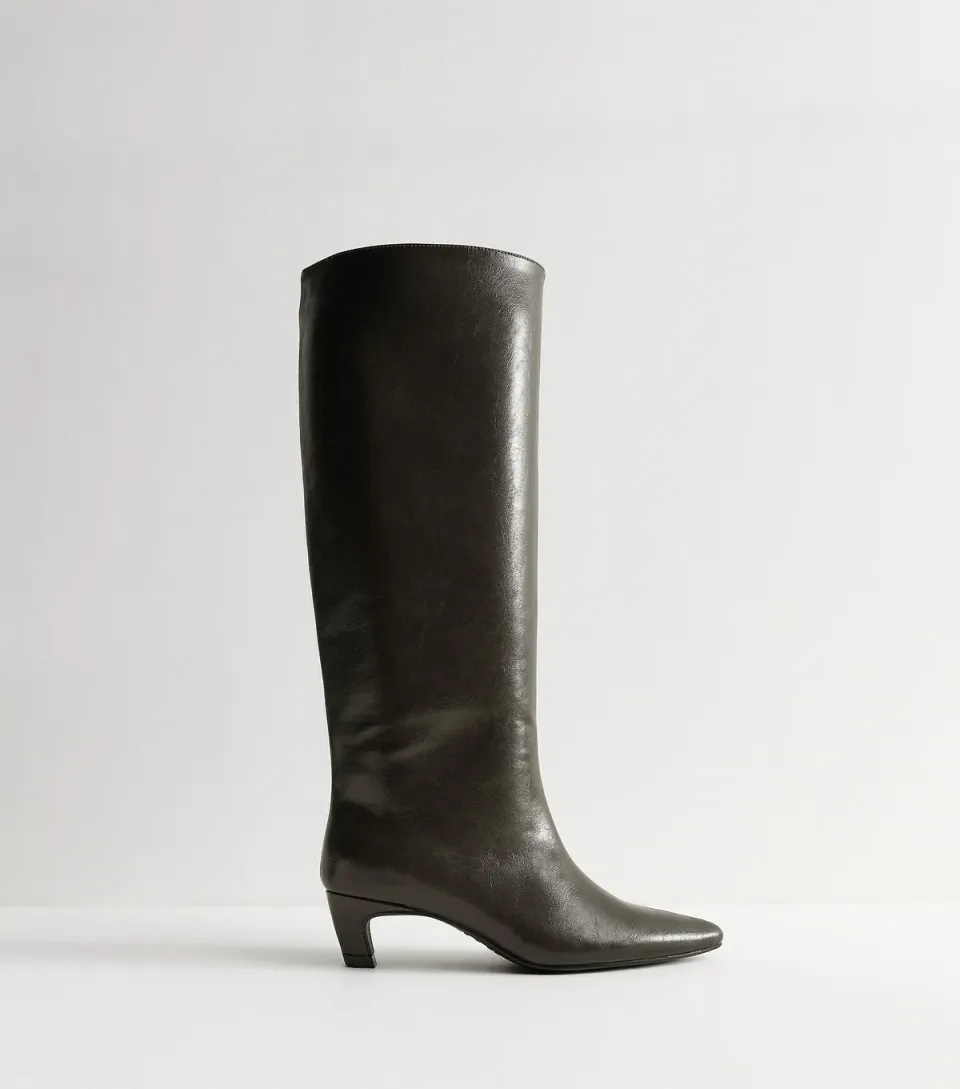 Women's Dark Green Faux Leather Knee High Boots Vegan
