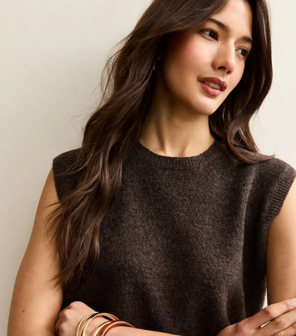 Women's Dark Brown Knit Tabard Vest