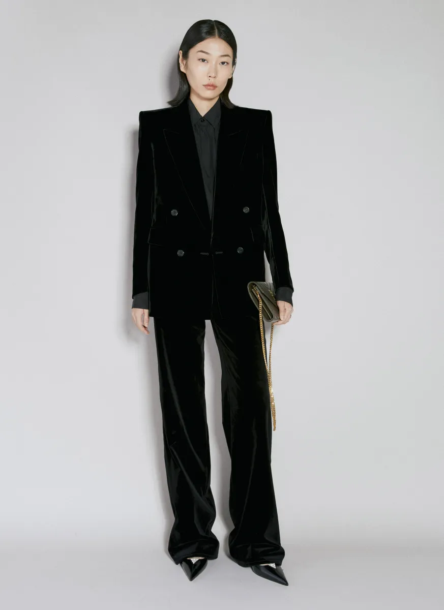 Velvet Double-Breasted Blazer