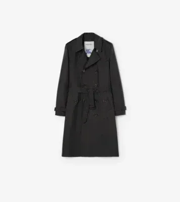 Long Geometric Nylon Blend Foxfield Trench Coat in Black/shade brown