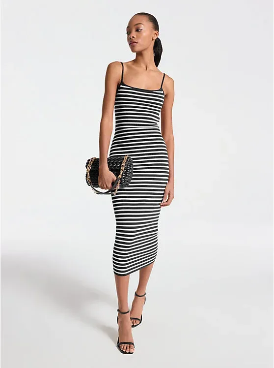 Striped Stretch Viscose Blend Midi Dress