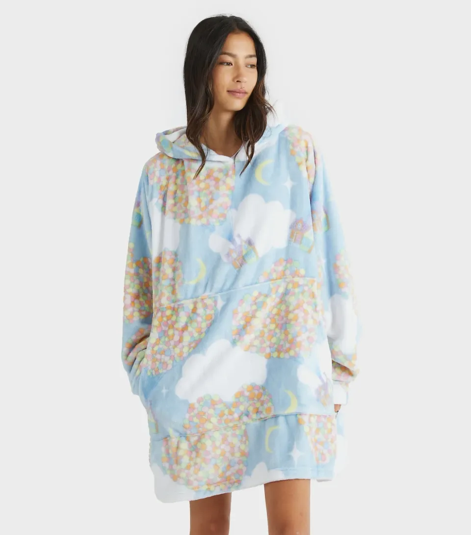 Women's Light Blue Up House Fleece Blanket Hoodie