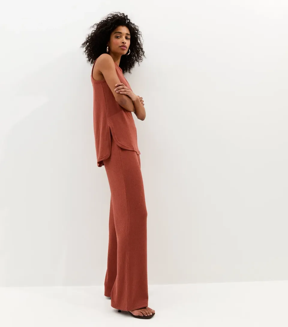 Women's Dark Red Textured Wide Leg Trouser