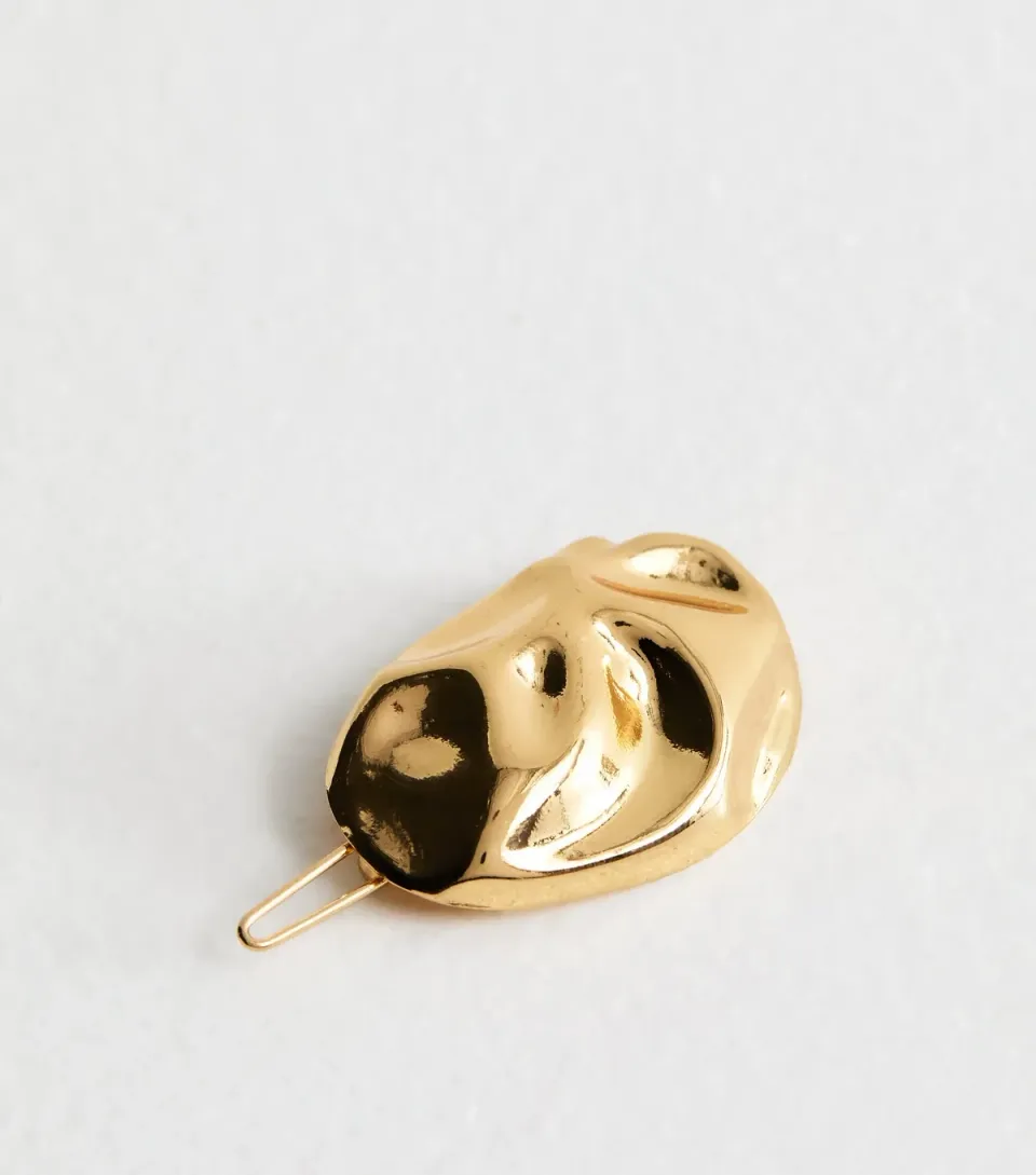 Gold Tone Textured Metal Hair Slide