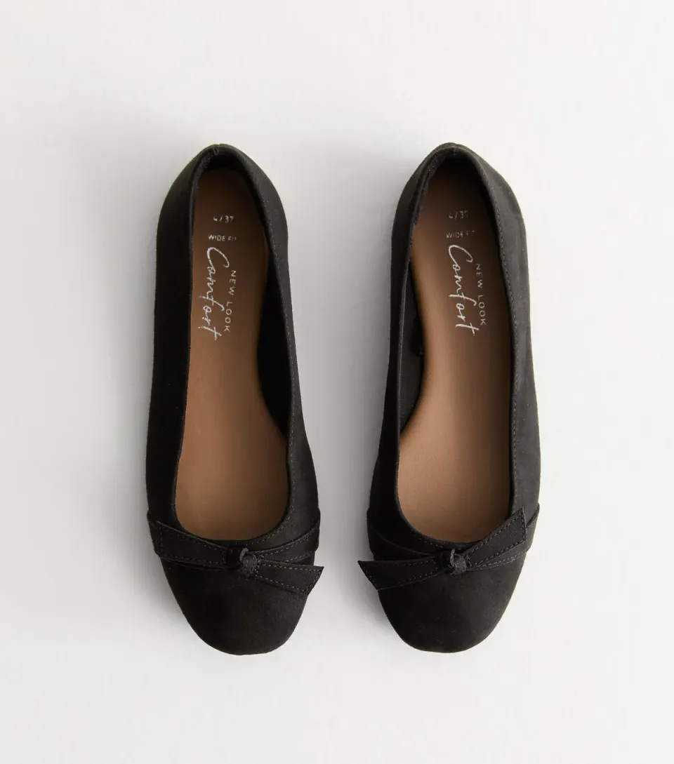 Women's Wide Fit Black Bow Detail Ballet Pumps