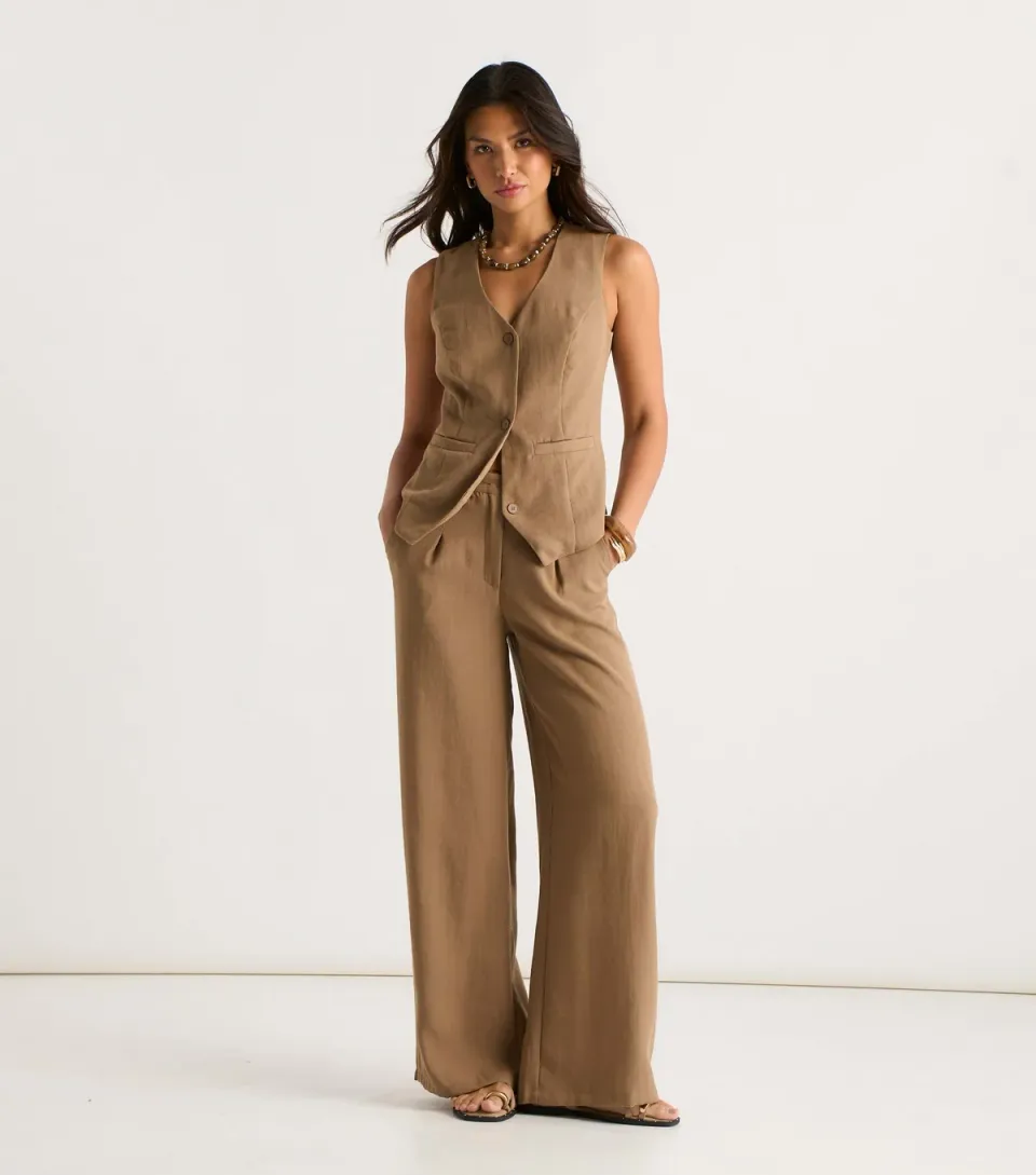 Women's Camel Wide Leg Trousers