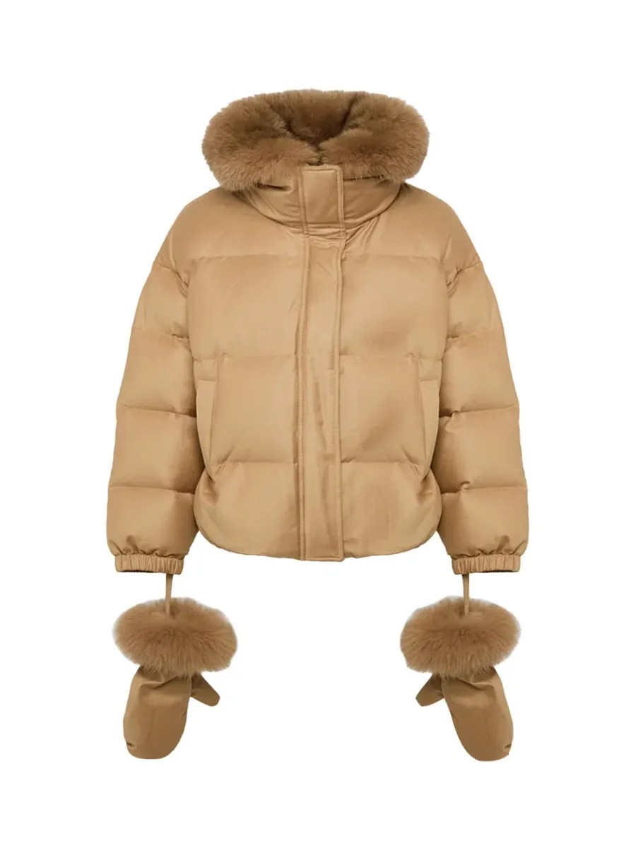 Short Loro Piana fabric down jacket Macadamia