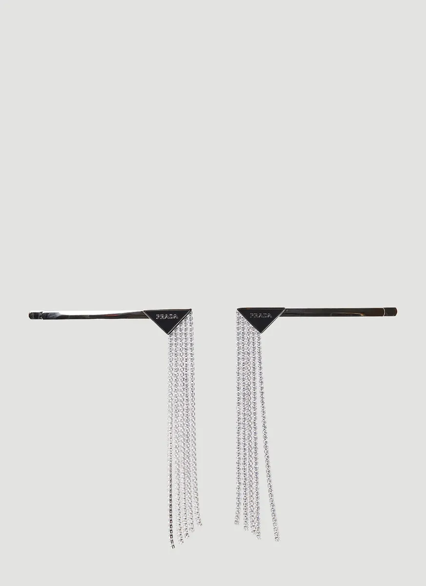 Set of Two Logo Plaque Crystal Hair Slides