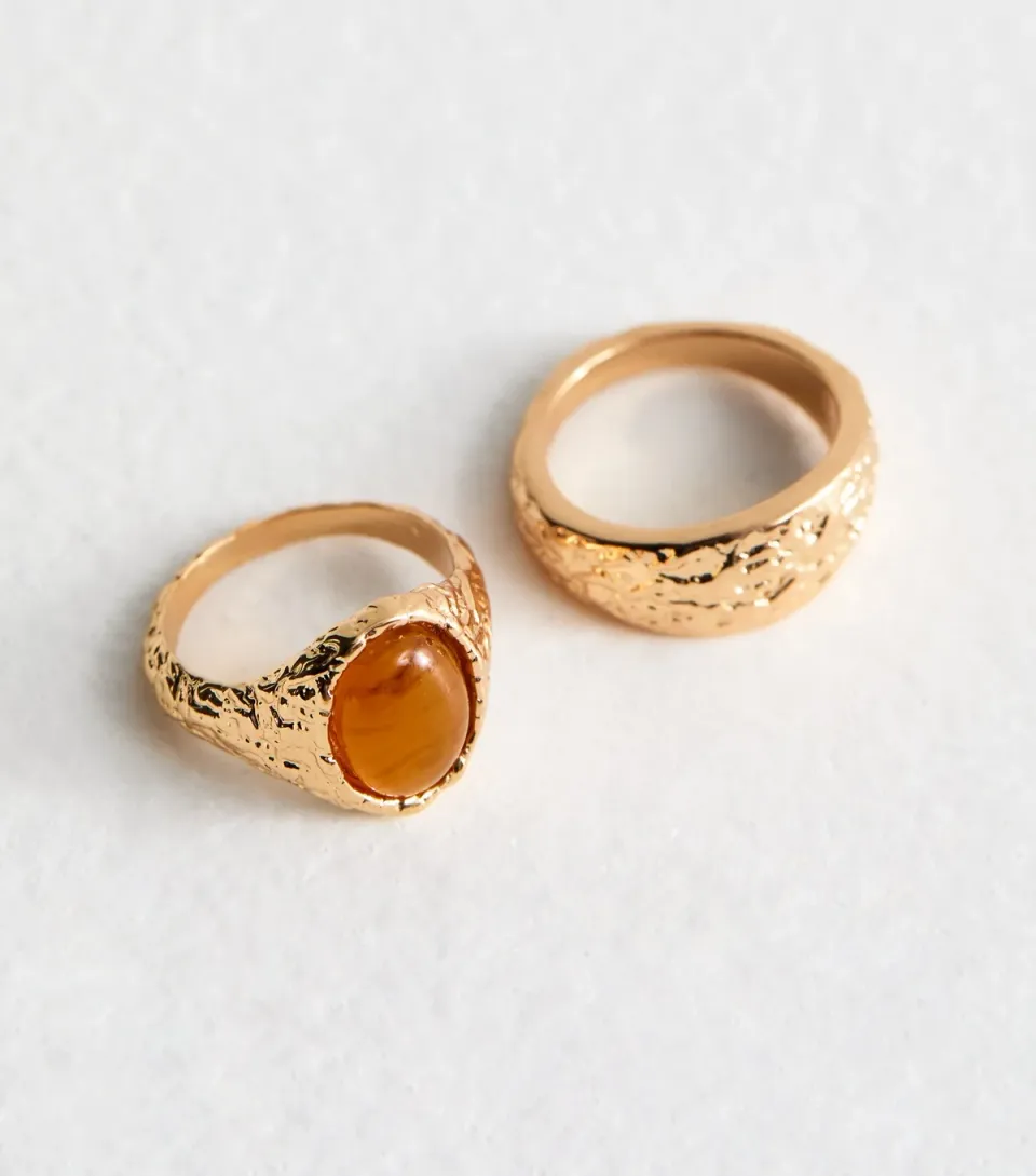 Gold Tone Pack Of 2 Hammered Resin Rings