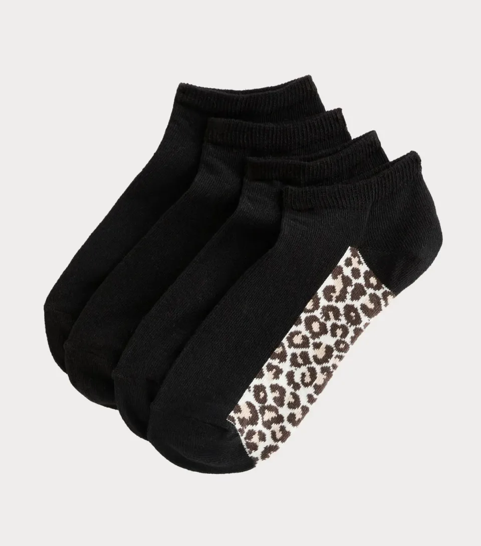 Pack of 4 Black Leopard Print Trainer Sock