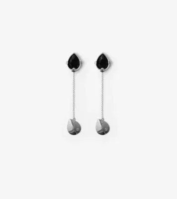 Onyx Shield Pendant Earrings in Silver/black