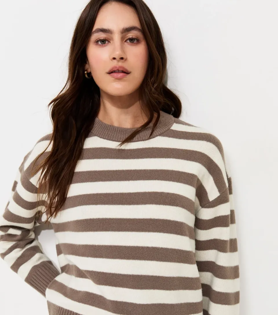 Women's Brown Knitted Narrow Stripe Jumper