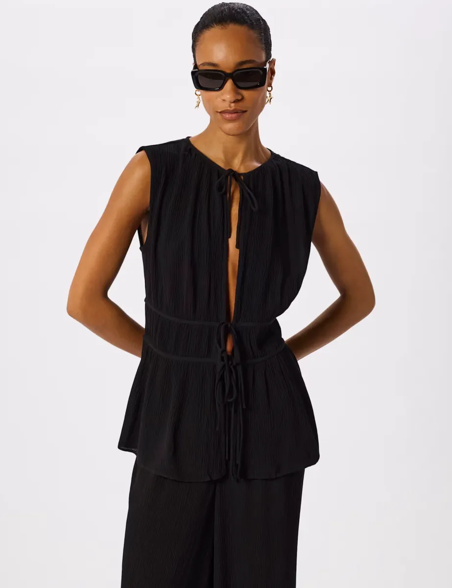 Textured Tie Fastening Beach Cover Up Shirt