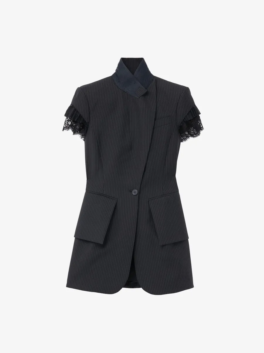 Pinstriped Short-Sleeved Jacket