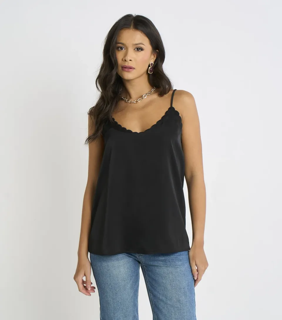 Women's Black Satin Cami Top