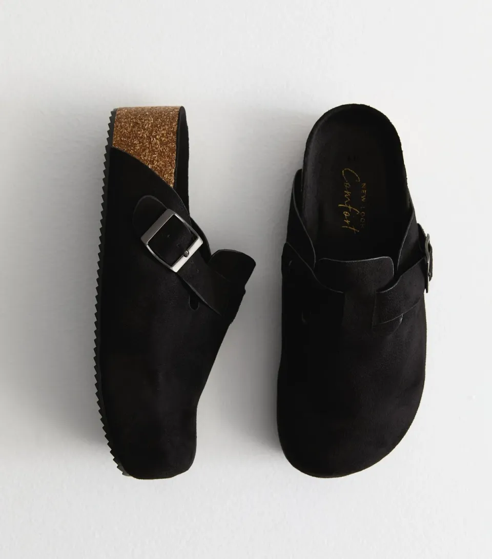 Women's Black Suede Effect Double Sole Mules